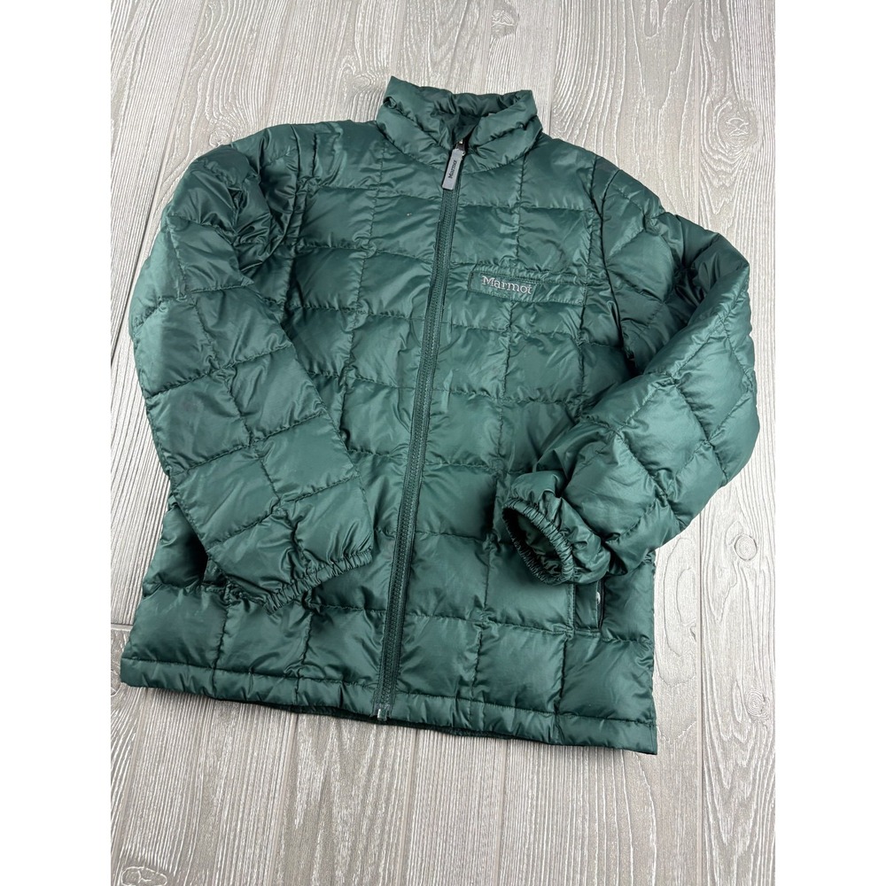 Marmot Boys Green Puffer Jacket Size Large Down Quilted Zip Up